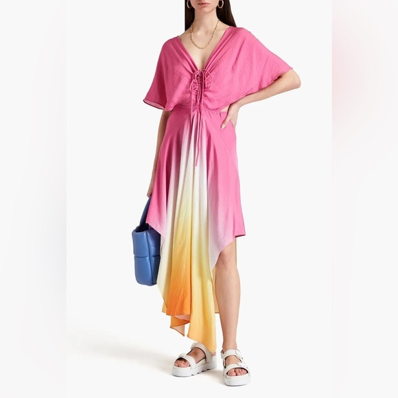 Maje 222Rachelly Ombre Dress Size Medium Tall | Handkerchief Hem Resort Vibe - Picture 1 of 8